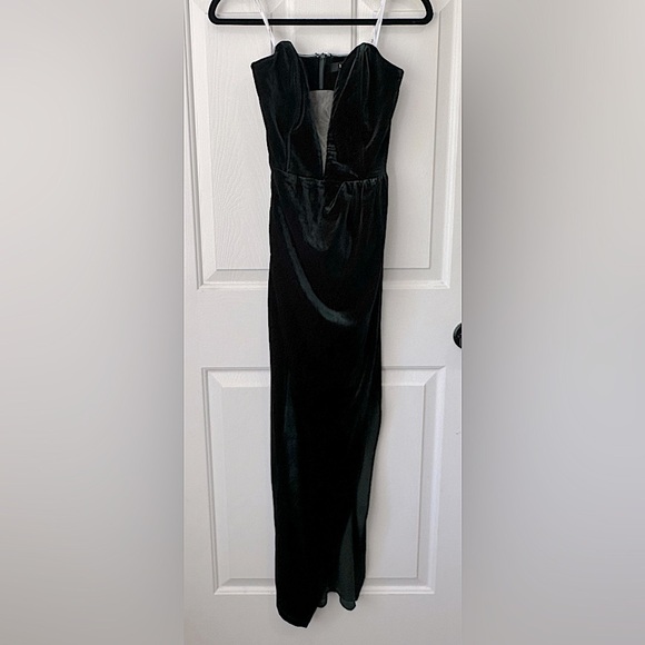 Lulus My Dream Come True Forest Green Velvet Strapless Maxi Dress. Size Medium. - Picture 5 of 9
